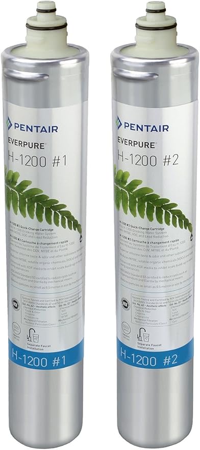 Pentair Everpure H-1200 Quick-Change Filter Cartridge Set, EV928201, NSF Certified to Reduce Lead, Replacement Pack for Everpure H-1200 Drinking Water System, 1,000 Gallon Capacity, 0.5 Micron