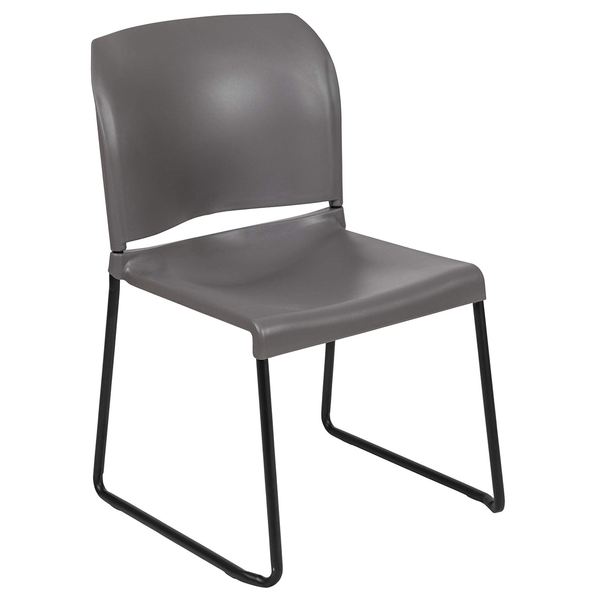 880 lb. Capacity Gray Full Back Contoured Stack Chair with Black Powder Coated Sled Base