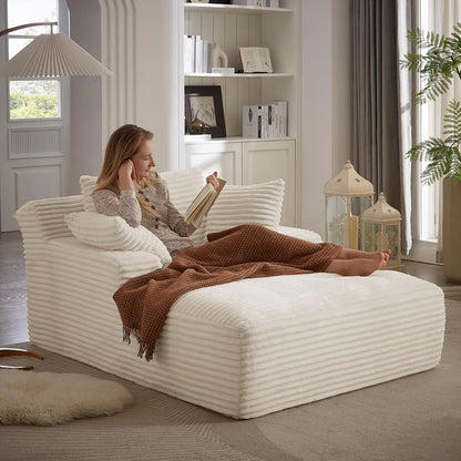 67 Inch Chaise Lounge Chair Indoor, Oversized Corduroy Upholstered Boneless Sofa Bed, Deep Seat Sleeper Couch Reading Chairs, Cloud Sofas Couches for Living Room, No Assembly Required (Beige)