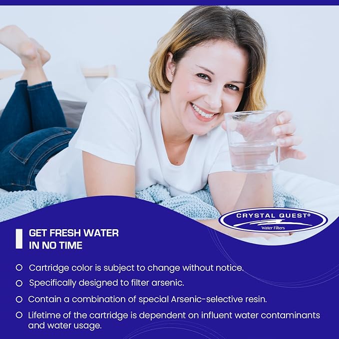Crystal Quest Arsenic Removal + SMART Filter Cartridge 4-5/8" x 20" - Reduces Arsenic,Long-Lasting, Easy Installation, Heavy-Duty Water Filtration