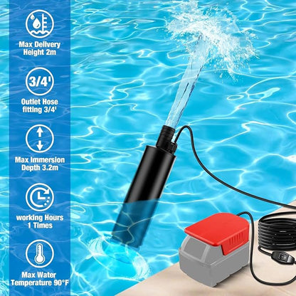 M18 Battery Water Pump, Cordless Submersible Utility Pump, High Flow Water Transfer Pump for Milwauke M-18 Battery, Ideal for Pool, Hot Tub, Tank Draining, Outdoor Camping & Household Water Removal