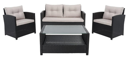 SAFAVIEH Outdoor Collection Vellor Black/Light Grey Cushion 4-Piece Conversation Patio Set