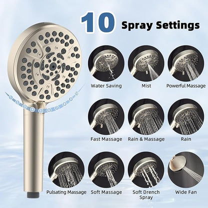 12” All Metal Rain Shower Head, High Pressure Rainfall Shower Head with Handheld Showerhead, 5“ Handheld Spray Powerful Clean 10-Mode, 16" Stainless Steel Adjustable Extension Arm, Brushed Nickel
