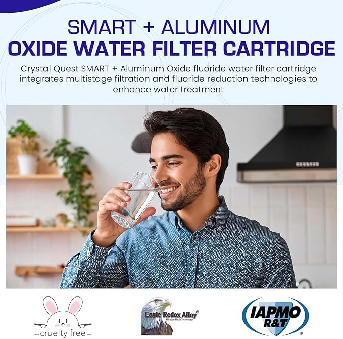Crystal Quest SMART + Aluminum Oxide Water Filter Cartridge – Reduces Fluoride & Chlorine – 1-Micron Filtration for Clean, Great-Tasting Water – Long-Lasting Performance