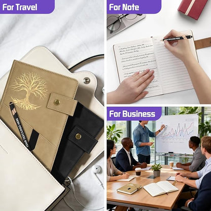 ENOMY Personalized Notebook & 10 PC Pens Set A5 Notebook with Ribbon Bookmark PU Leather Custom Notebook Cover for College Graduation Birthday Business Gifts, Black