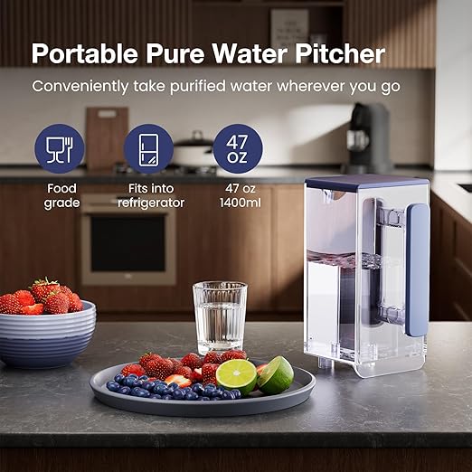 Purewell 4-Stage Purification Countertop Reverse Osmosis Water Filter System with Alkaline Filter and Portable Water Pitcher, 3.5:1 Pure to Drain, pH 8-9, No Installation Required (C01)