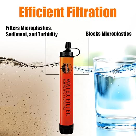 High-Capacity Survival Water Filter Straw Kit with Emergency Whistle, Lightweight Reusable Portable Water Straw for Camping, Hiking, Backpacking & Emergency Preparedness(1 Pack)