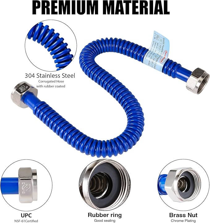 2Pack, Upgrade Hot & Cold Water Heater Hose 3/4" FIP x 3/4"FIP x 24" Length, Flexible Stainless Steel Corrugated Water Line Connector- Red & Blue