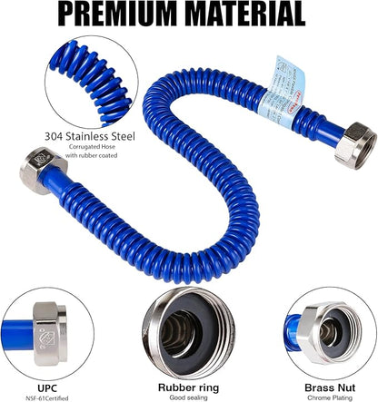 2Pack, Upgrade Hot & Cold Water Heater Hose 3/4" FIP x 3/4"FIP x 24" Length, Flexible Stainless Steel Corrugated Water Line Connector- Red & Blue