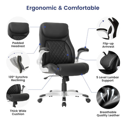 Ergonomic Office Chair Premium Microfiber Leather Adjustable Lumbar Support & Armrests, High Back Comfy Desk Gaming Chairs Executive Computer Swivel Chair Tilt Function(Posture,Black)