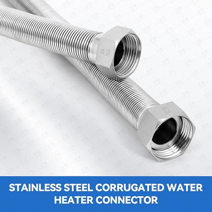 36 Inch Flexible Stainless Steel Corrugated Water Heater Connector Hose,3/4" FIP x 3/4" FIP,304 Stainless Steel Leak-Proof Flexible Line for Tankless Water Heater,Water Softener,RV,Boiler(1PCS)