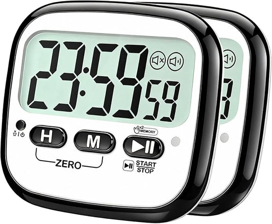 AyayaBoss 2-Pack Magnetic Kitchen Timers for Cooking, Digital Stop Watch Countdown Timer for Kids, Teachers, Classroom, Office, Exercise - Battery Included