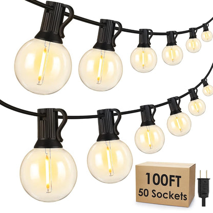 100Ft LED Outdoor String Lights, Dimmable Patio Lights, Waterproof Shatterproof 53 G40 Globe Bulb String for Backyard Bistro-Black 1 Pack