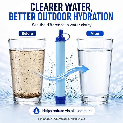 Water Filter, Survival Filtration Portable Gear, Emergency Preparedness, Supply for Drinking Hiking Camping Team Family Outing (1PCS)