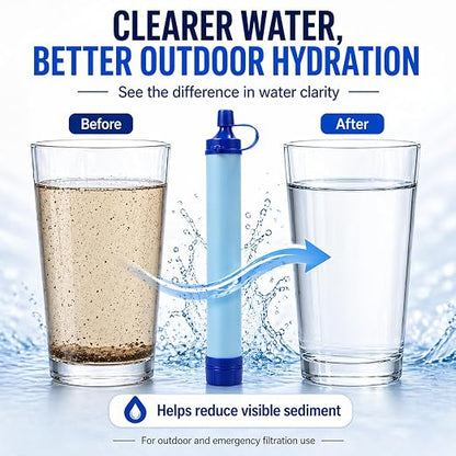 Water Filter, Survival Filtration Portable Gear, Emergency Preparedness, Supply for Drinking Hiking Camping Team Family Outing (1PCS)