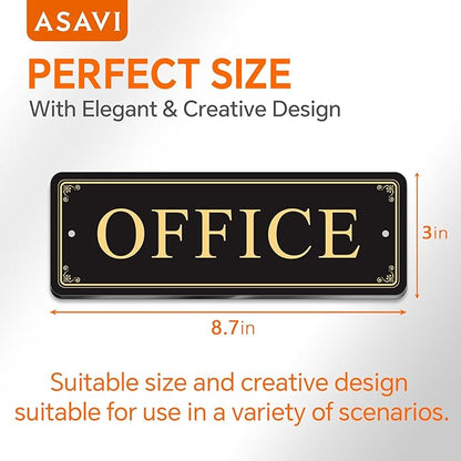 ASAVI “OFFICE” Acrylic Door Sign – Waterproof & Fade-Resistant Office Label with Strong Adhesive + Pre-Drilled Holes (8.7"x3") | Ideal for Doors and Walls in Offices, Lobbies, and Workspaces (Black gold)