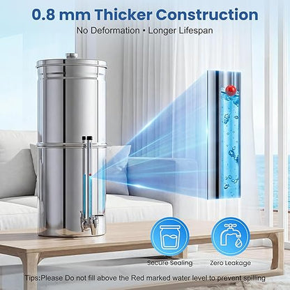 Upgrade Gravity Countertop Water Filter System,Stainless Steel Water Filter with 6-Stage Ultra Filtration,2.95 Gallon