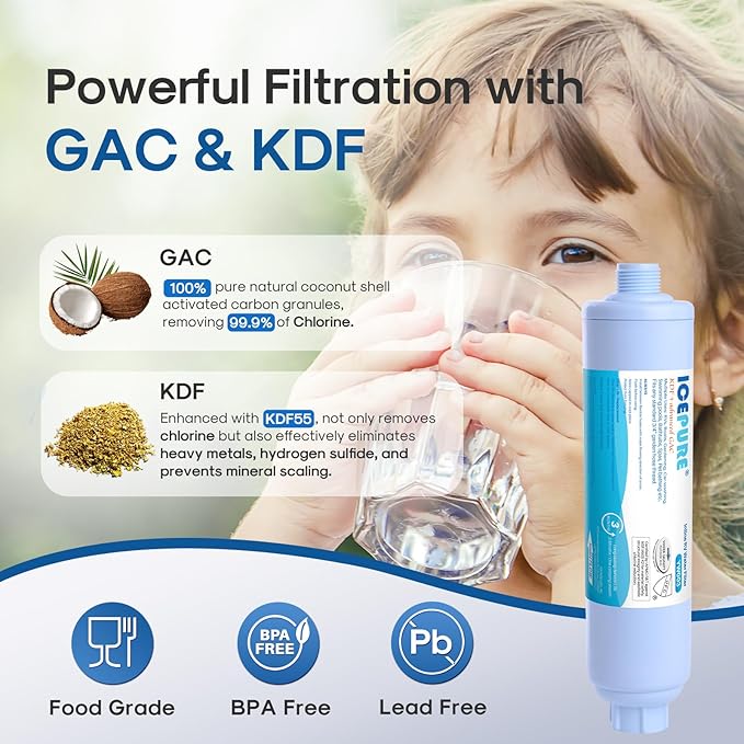ICEPURE RV Water Filter system for Garden, RV, Pool, Camper, Marine, Boat Hose for Drinking, Car Washing, Gardening, Planting, Spa, Reduces Chlorine, Odors, with 1 flexible hose protector, 2PACK