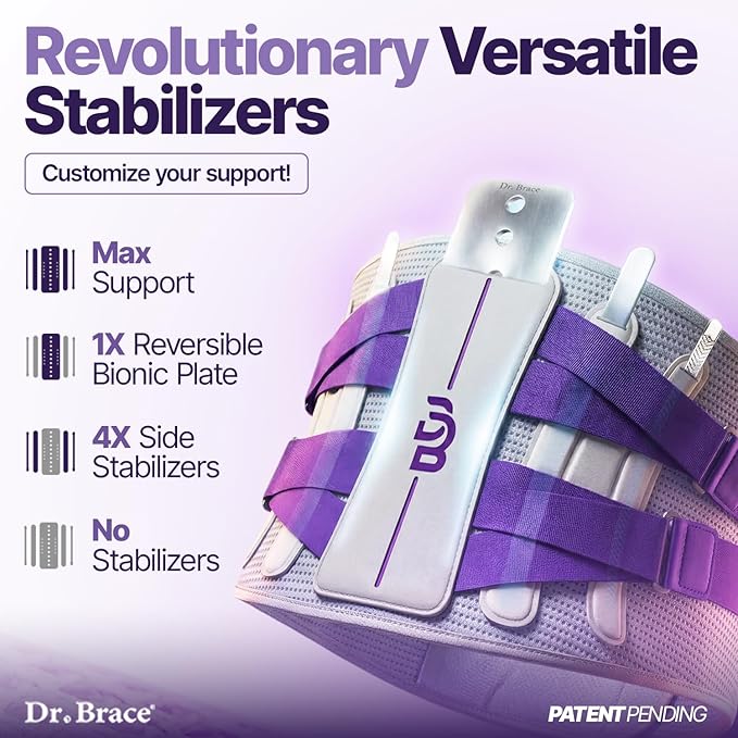 DR. BRACE® Lower Back Brace for Men & Women for Lower Back Pain Relief, Revolutionary Versatile Splints System & Removable Lumbar Pad, Adjustable & Breathable Back Support Brace (47.2-53.1″)