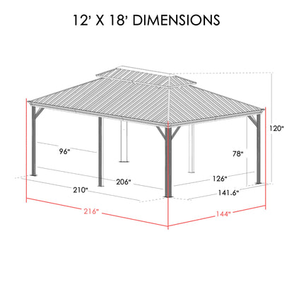 12' x 18' Hardtop Gazebo, Aluminum Frame with Galvanized Steel Double Roof, Outdoor Permanent Pavilion with Curtains and Netting for Patio, Backyard, Deck, Lawn(Gray)