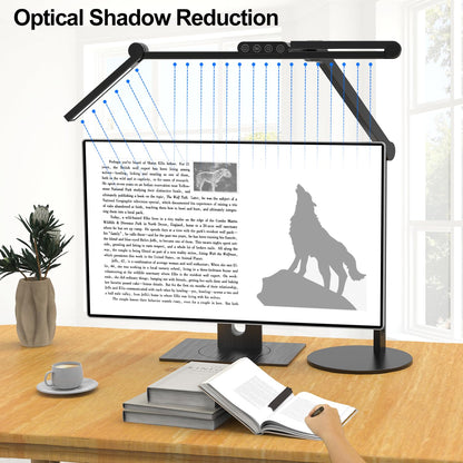 Architect Desk Lamp with Atmosphere Lighting, Adjustable Led Desk Light for Home Office with Base, 24W Bright Auto Dimming Table Light with Rotatable Swing Arm for Workbench Computer
