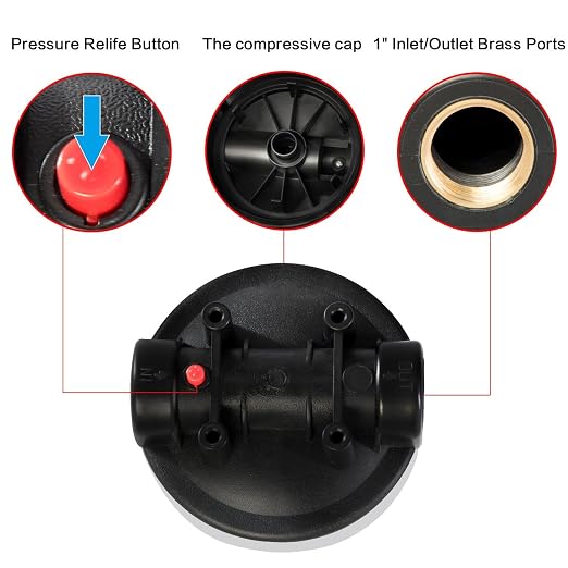Geekpure 20 Inch Clear Whole House Water Filter Housing - 1" NPT Brass Port (1) | 1" NPT Brass Port-Pressure Relief Button-Clear Color