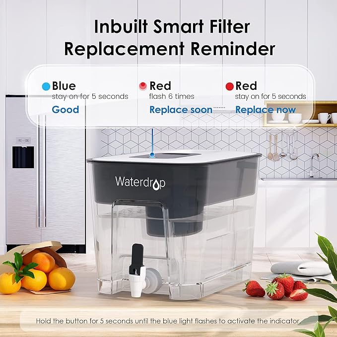Waterdrop WFD-22L-A Alkaline Water Filter Dispenser, Large 40-Cup, Black | 100-Gallon Water Filter Pitcher, Healthy, Clean & Toxin-Free Mineralized Alkaline Water, BPA Free