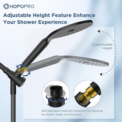 Dual Filtered Handheld Shower Heads Combo, HOPOPRO 15-Mode High Pressure Rainfall Showerheads Combo Set with Filter, for Hard Water, Removes Chlorine, Improves Skin Hair Condition, Matte Black
