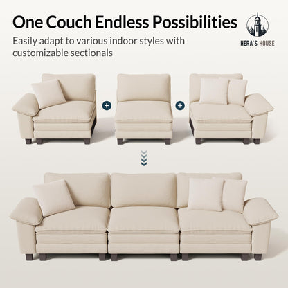 124" Modular Sectional Sofa, Oversized L Shaped Couches for Living Room, Comfy Cloud Couch with Ottoman, 4-Seater Deep Seat Sofa with Throw Pillow, Chenille Beige