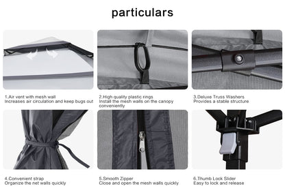 11x11 Pop Up Gazebo Tent Outdoor Canopy Patio Shelter with Mosquito Netting(Dark Grey)