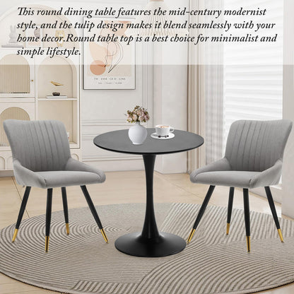 Black Round Dining Table, 27.6" Tulip Table Kitchen Round Dining Table for 1-2 People with MDF Table Top and Metal Pedestal Base, Mid-Century Leisure Table for Home, Dining Room, Cafe