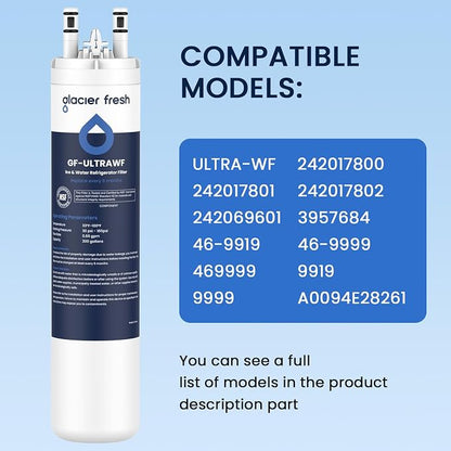 GLACIER FRESH ULTRAWF Frigidaire Refrigerator Water Filter, 3 Pack | Compatible with Pure Source Ultra, Kenmore 9999, 469999, 46-9999, A0094E28261, NSF 42 Certified