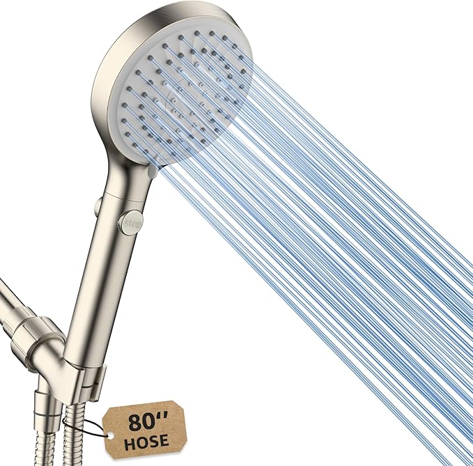 FASDUNT Shower Head with Handheld, High Pressure Handheld Shower Head with 80" Extra Long Stainless Steel Hose & Adjustable Bracket, Showerhead with ON/OFF Switch for Pets Bath, Brushed Nickel