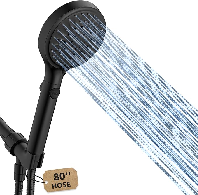 FASDUNT Shower Head with Handheld, High Pressure Handheld Shower Head with 80" Extra Long Stainless Steel Hose & Adjustable Bracket, Showerhead with ON/OFF Switch, Black