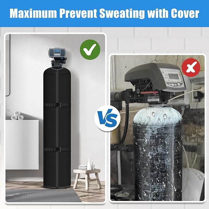 Water Softener Tank Jacket, 3mm Neoprene Water Softener Cover Insulated All-Weather Protection, Heavy Duty Tank Cover to Prevent Sweating, 12''D x 52''H- Black