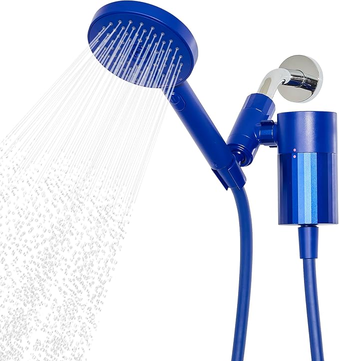 Sproos! - Handheld Showerhead with Filter Set, High Performance Filtration System for Healthier Hair and Skin, Extra Long 70 Inch Hose, 3 Customized Spray Functions, Blue