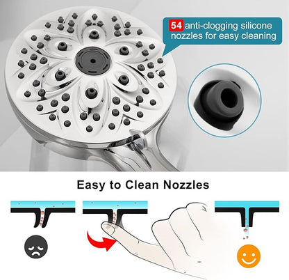 Handheld Showerheads with LED Display Temperature - JDO High Flow Showerhead with 6 Different Shower Modes - High Pressure even at Low Water Pressure - for Pet Bathing and Baby Care