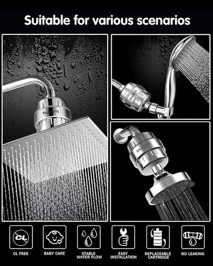 15 Stage Shower Filter Cartridge,High output Universal replacement filter cartridge, Remove Chlorine Heavy Metals and Other Sediments, VitaminC Water Softener Reduces Dry Itchy Skin Dandruff BWDM(4X)