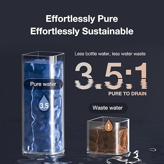 Purewell 4-Stage Purification Countertop Reverse Osmosis Water Filter System with Alkaline Filter and Portable Water Pitcher, 3.5:1 Pure to Drain, pH 8-9, No Installation Required (C01)