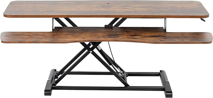 VIVO 48 inch Desk Converter, K Series, Height Adjustable Sit to Stand Riser, Dual Monitor and Laptop Workstation with Wide Keyboard Tray, Rustic Vintage Brown Top, Black Frame, DESK-V048KN