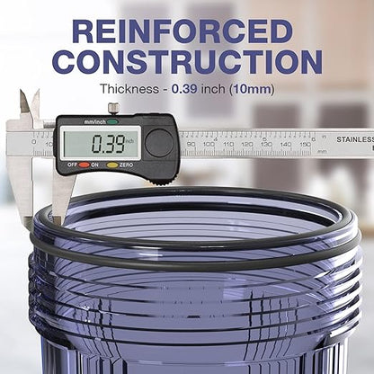 SimPure Whole House Water Big Filter Housing (DB10C), 10" x 4.5", Blue for Whole Home Water Filtration, Sediment Water Filter System for Well, 1" NPT Brass Port (Clear Housing)