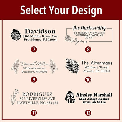 Custom Floral Address Stamp | Choose from 12 Designs | Multiple Ink Color Options | Envelope Return Address Stamp for Couple or Family (Design 8, Large)