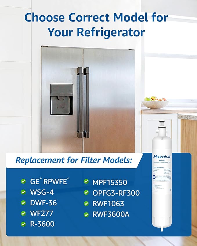 Maxblue Replacement for GE® RPWFE®, RPWF (with CHIP) Refrigerator Water Filter, Compatible with WSG-4, WF277, GFE28GMKES, PFE28KBLTS, GFD28GSLSS, PWE23KSKSS, GYE22HMKES, DFE28JSKSS, 4 Filters