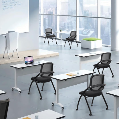 8PACK, Stackable & Foldable Chairs with Wheels, Reception Guest Chairs with Lumbar Support, Ergonomic Curved Mesh Back Folding Chair for Office Schools Conference Waiting Room, Black