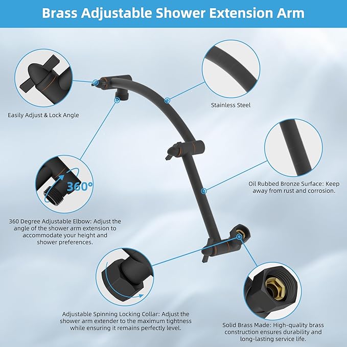Hibbent All Metal Rain Filtered Shower Head, 10'' High Pressure Rainfall Showerhead with 16" Shower Extension Arm, 20 Stage Shower Filter, Solid Brass Adjustable Shower Arm Extender, Oil-Rubbed Bronze