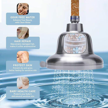 Filtered Shower Head,Shower Head Filter for Hard Water - Detachable Showerhead for Hard Water Harmful Substances Improves Skin & Hair - Nickel