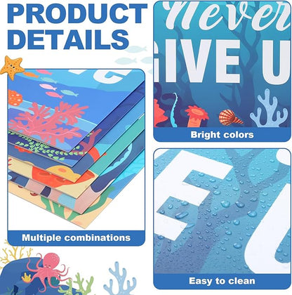 Honoson 24 Pcs Bulk Inspirational Privacy Folders for Students Cardboard Test Privacy Boards Motivational Words Desk Dividers Shield for Classroom School Study Supplies, 6 Styles (Ocean Animal)