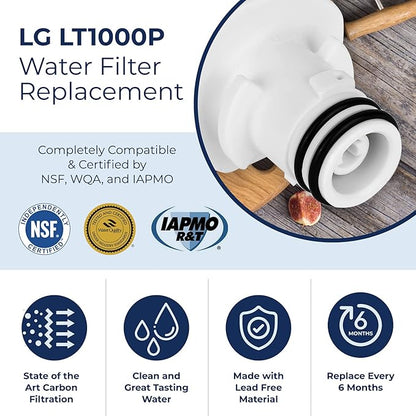 Pureline LT1000PC Refrigerator Water Filter Replacement for LG LT1000P, ADQ747935, MDJ64844601, Kenmore 46-9980 and LT120F Air Filter (3 Pack)