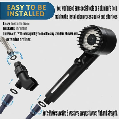 Shower Head with Handheld, Shower Heads High Pressure, High Flow Even with Low Water Pressure-Hand Held Showerhead Set,3 Modes Filtered Showerhead with 59″Replacement Hose/Bracket/Cotton Filters
