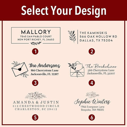 Custom Floral Address Stamp | Choose from 12 Designs | Multiple Ink Color Options | Envelope Return Address Stamp for Couple or Family (Design 8, Medium)